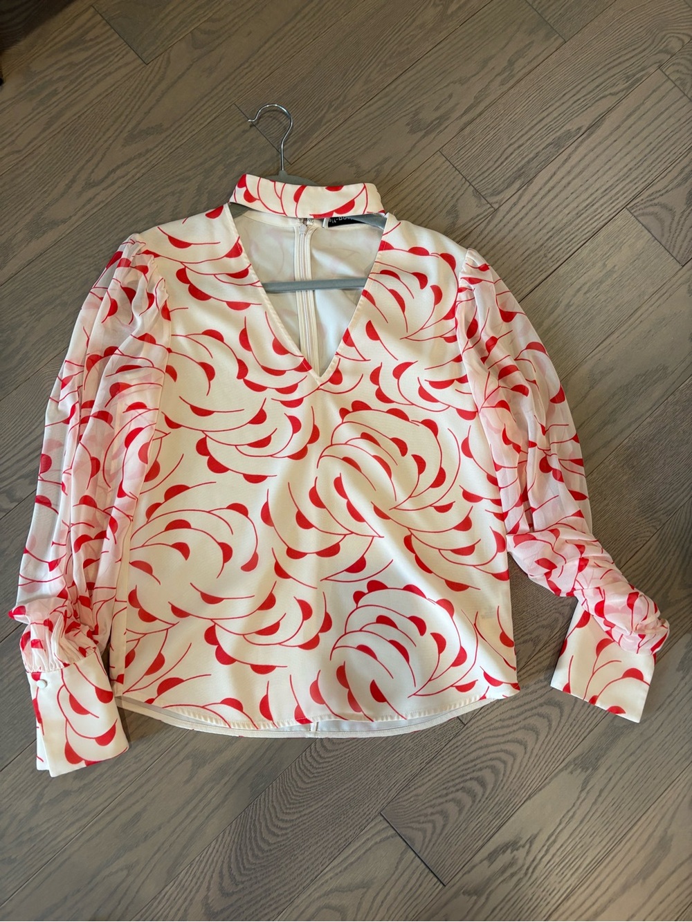 Self-Portrait White Blouse with Red Swirl Print